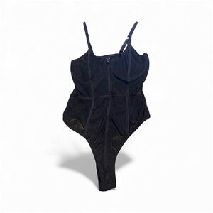Revamped Black Mesh Bodysuit with Snap Closure